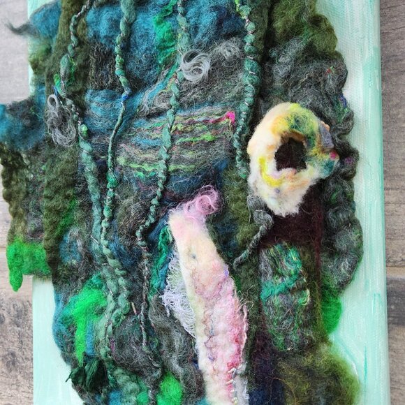 Art, hand felted, 9x11, 3D, abstract made with wool fibers combined with silk. - Picture 2 of 3